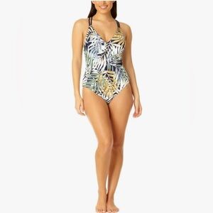 Hurley Women's 4 Way Stretch Multi Color Palm  One Piece UPF 50+ Swimsuit  Sz L